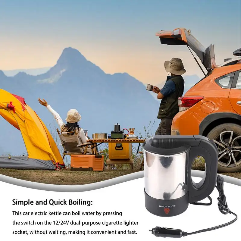 Car Truck Electric Travel Kettle Automotive 500ml Stainless Steel Coffee Mug 12V 24V Fast Water Boiler Cordless Kettle For Auto