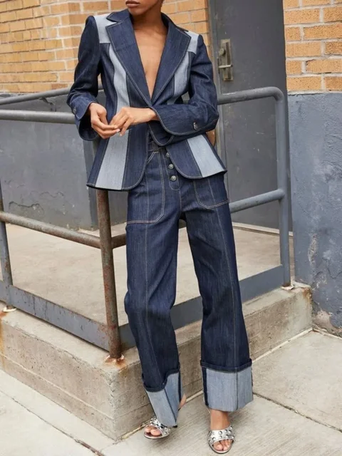 Denim Effect Blazer Jacket 3
