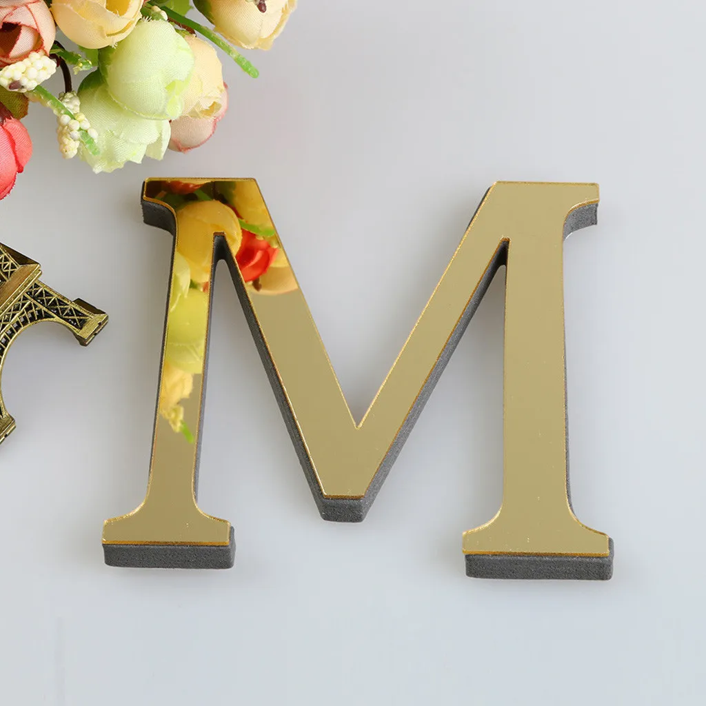 10cm Gold English Letters 3D Acrylic Mirror Wall Sticker DIY Alphabet  Poster For Home Decor Wedding Party Decorations Art Mural