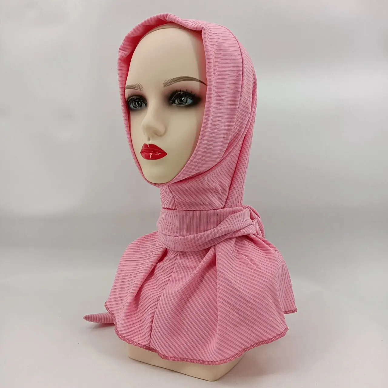 

Casual Stretchable Ninja Ribbed Jersey Muslim Women Instant Hijab Inner With Long Tie back Headscarf One Size