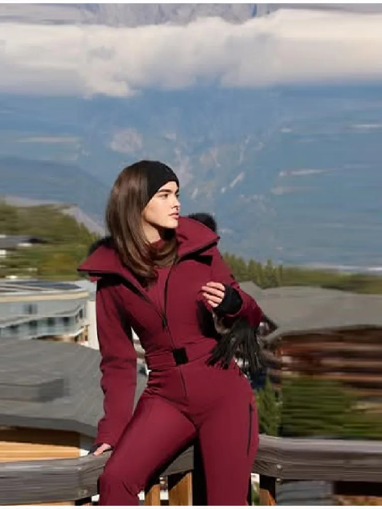 Winter Thicken Skiwear Sets Chic High Neck Hooded Zipper Coat Ski Pant Waterproof Tracksuit 2026 Lady Warm Outdoor Sportswear