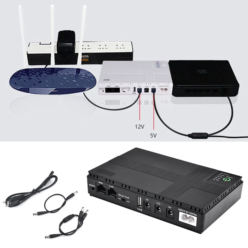 DC Mini UPS uninterruptible power supply router 5V9V12V multi port with POE optical modem mobile switch 10400mah DC backup power