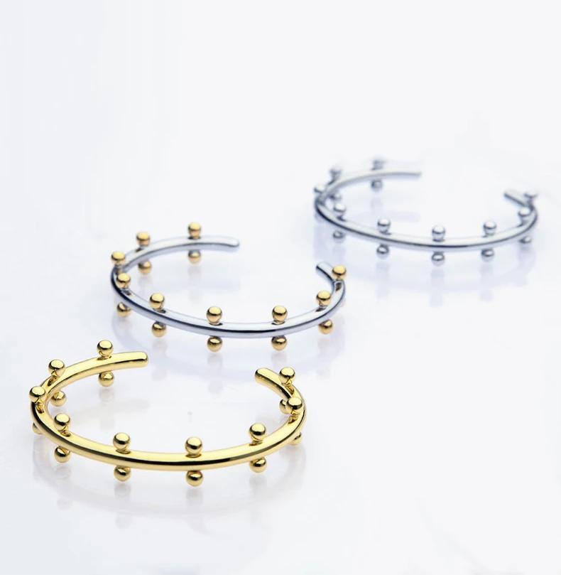 18K Gold Plated Row Ball Bangle – Elegant Gold Cuff Bracelet with Metal Beads for Women