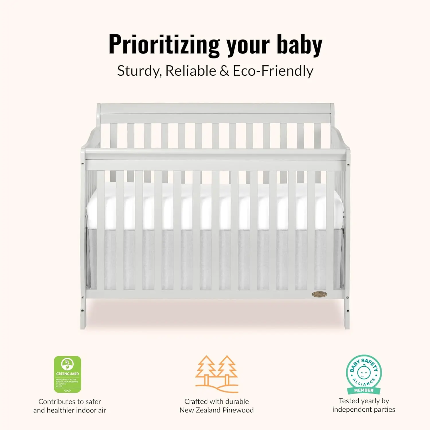 Ashton 4-In-1 Convertible Crib In Grey, Greenguard Gold, JPMA Certified, Non-Toxic Finishes, Features 4 Mattress Height Settings