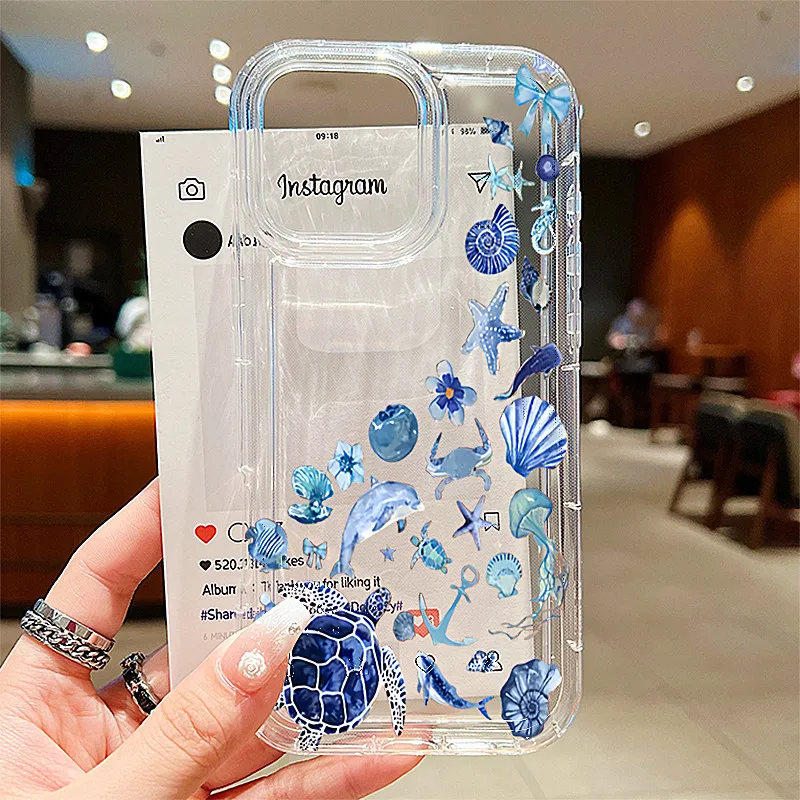 Summer Marine Animals Soft TPU Clear Case - Sea Elements Design