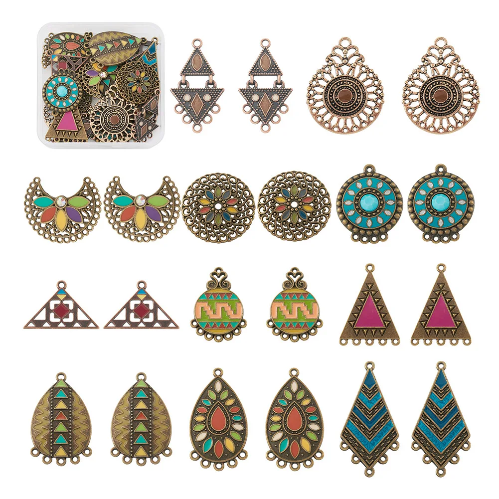 

22Pcs Tibetan Style Alloy Enamel Chandelier Components Links Geometry Connector Charms for Jewelry Making DIY Dangle Earrings