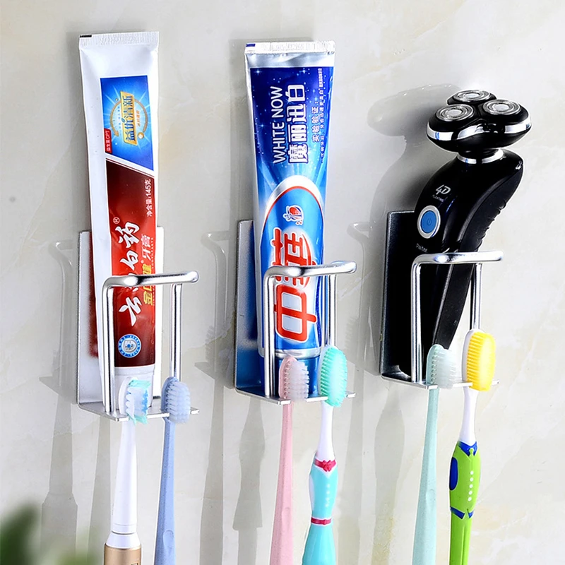 Wall Mounted Adhesive Toothbrush Mouthwash Cup Holder Punch Free Wall  Hanging Rack Tooth Brush Dispenser Bathroom