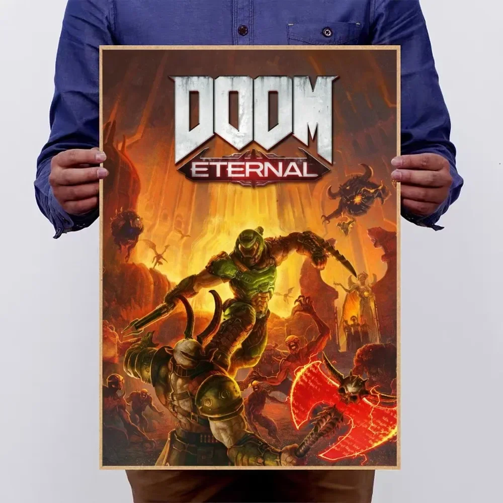 Game A-DOOM-Eternal Poster Poster Kraft Club Bar Paper Vintage Wall Art Painting Bedroom Study Stickers