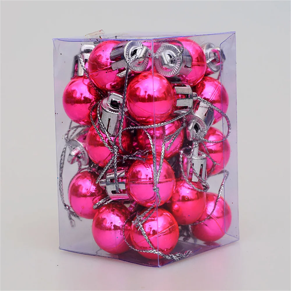 24 piezas/caja de 2 cm, minibolas navideñas colgantes para fiestas de Navidad, adornos colgantes para centros comerciales, ventanas de techo, decoración de árboles de Navidad, novedad de 2025