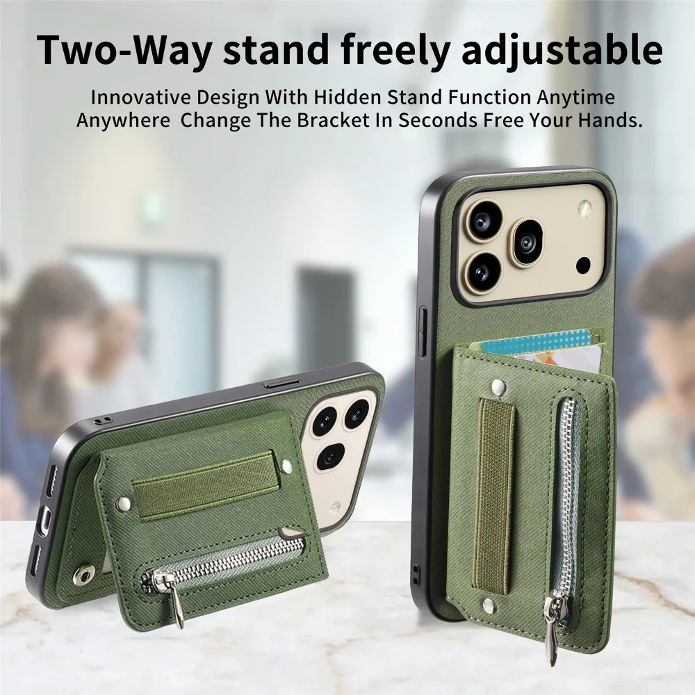 Luxury Zipper Wallet Leather RFID Card Holder Case