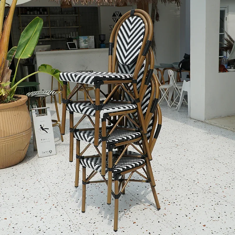 French Homestay Small Apartment Garden Furniture Sets Retro Outdoor Balcony Rattan Chair Restaurant Hotel Leisure Table Chairs