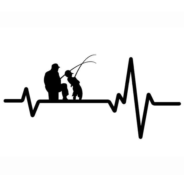 Car Sticker Fishing Father Dad Son Fish Rod Reel Heartbeat Funny