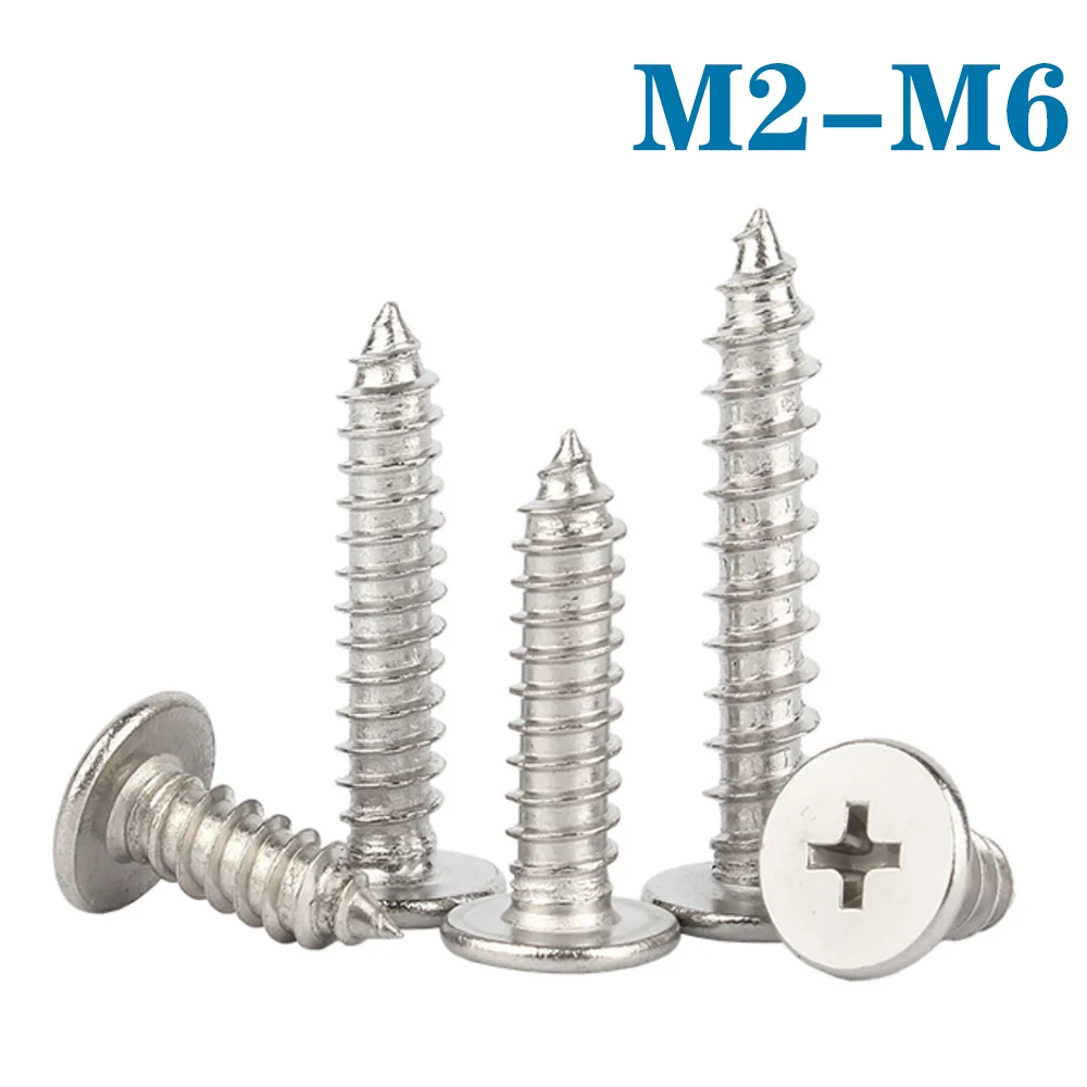 

10-50pcs M2 M2.6 M3 M3.5 M4 M5 M6 CM Cross Phillips Super Ultra Thin Flat Wafer Head Self-tapping Wood Screw 304 Stainless Steel