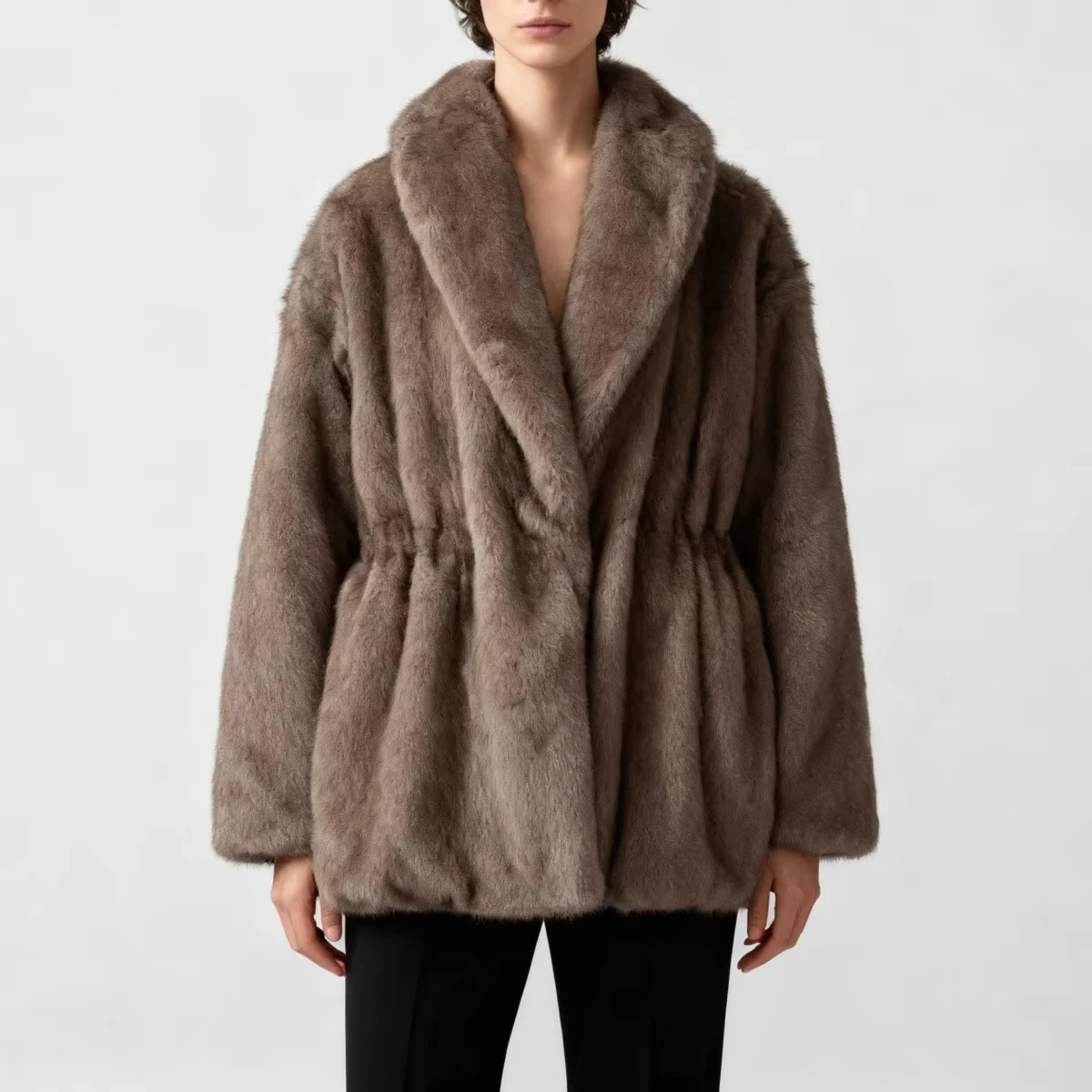 IG 2025 New Women's Casual Warm Cropped Coat With Drawstring Autumn Winter Design Outerwear Polyester Spandex Street Style