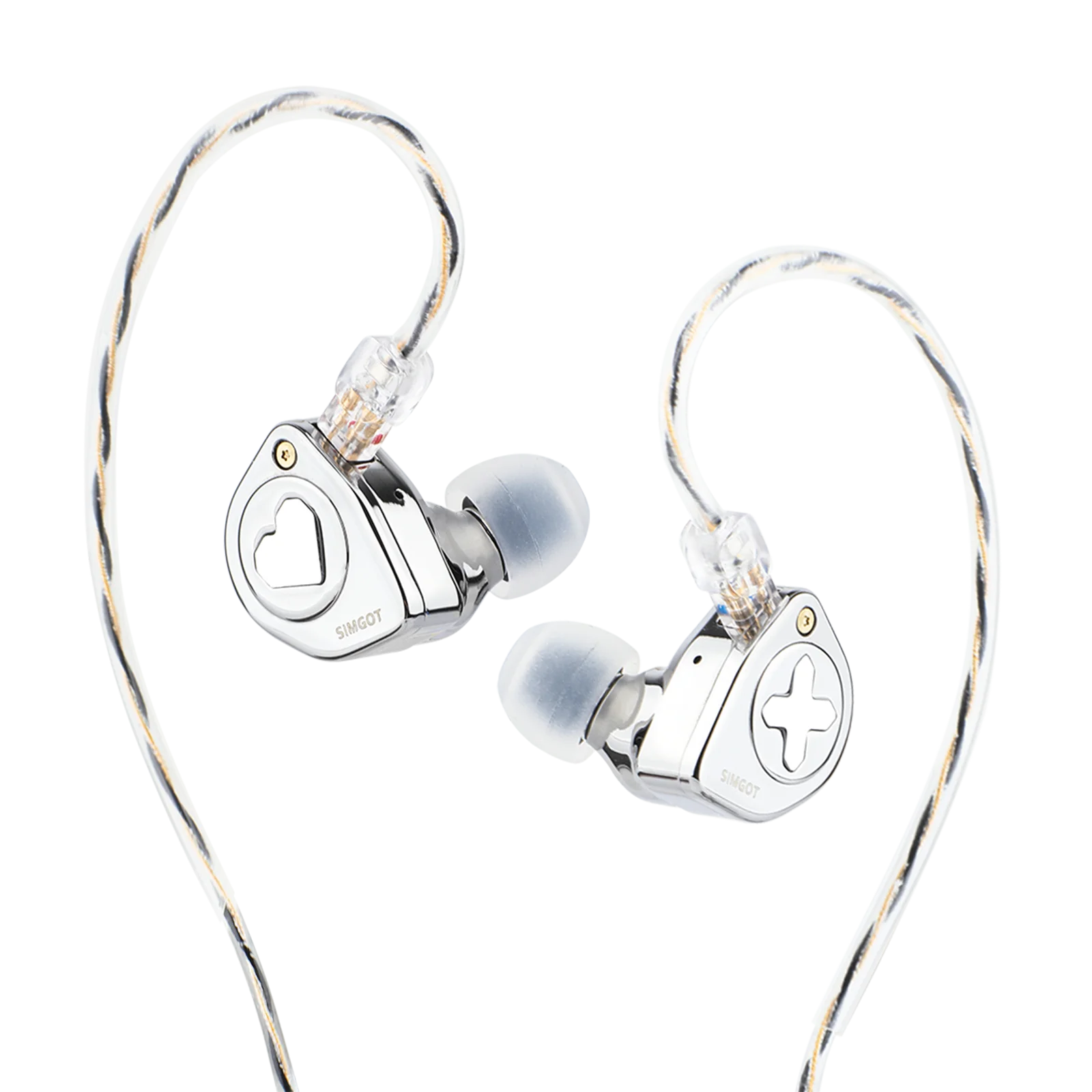 SIMGOT EW300 1DD+1Planar+1PZT Hybrid Driver IEM HIFI Earphones with Detachable Nozzles Silver-Plated OFC IEM Cable for Musician 3