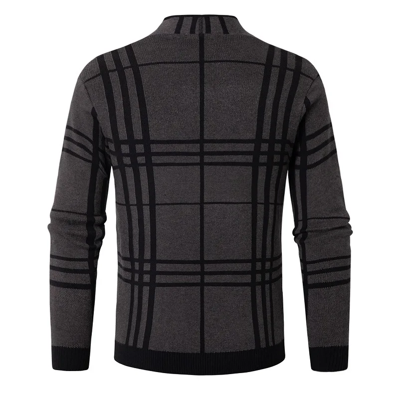 Description Picture 4 of item2024 Autumn/Winter European and American Men's Trendy Plaid Sweater Slim Fit Casual British Cardigan Sweater Jacket