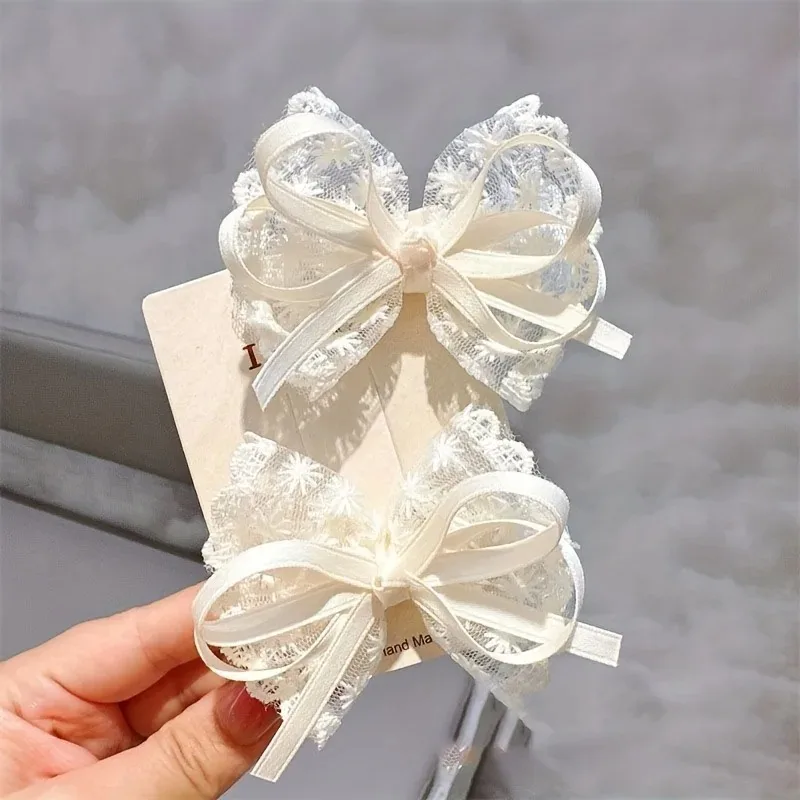 Elegant Lace Bow, Women's Fashion Ribbon, White Floral Design, Travel Leisure Hair Accessories, Hair Clip, Princess Decoration