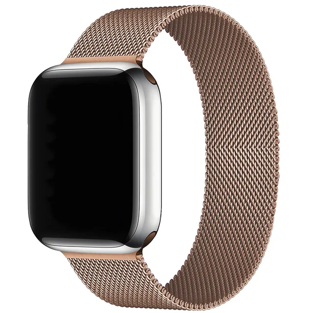 Magnetic Band Compatible with Apple Watch 45mm 44mm 42mm Adjustable Milanese Clasp Loop Strap for iWatch Series 7/6/5/4/3/2/1 SE Rose Gold