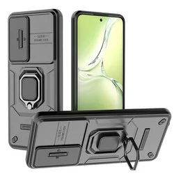 Enhanced Armor Shockproof Case with Magnetic Stand and Ring Holder - Protective Cover Coque s Capa for OPPO A3 4G (Black)