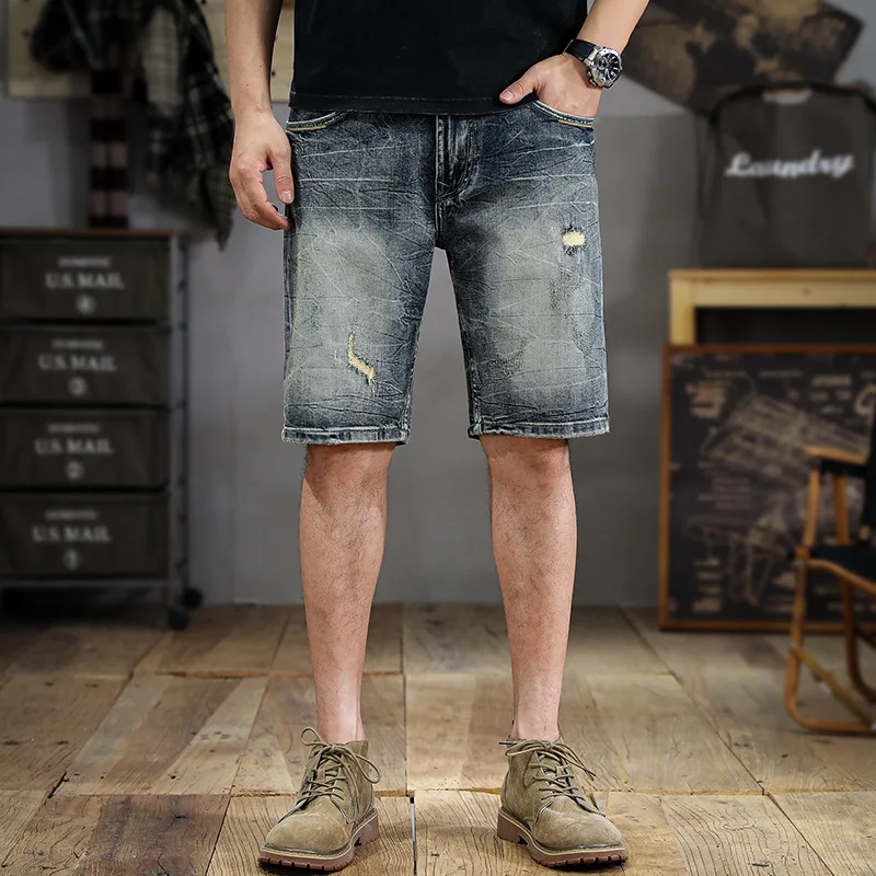 Retro Washed Do the Old Cowboy Shorts Men\'s Korean-Style Slim-Fit Straight Shorts Summer Ins Versatile Bermuda Shorts