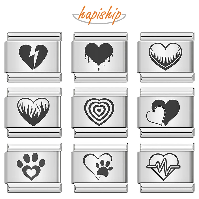 Hapiship 2024 новые женские модные Романтические подвески в форме сердца, итальянские звенья, подходит для браслета 9 мм, изготовление ювелирных изделий из нержавеющей стали DJN058