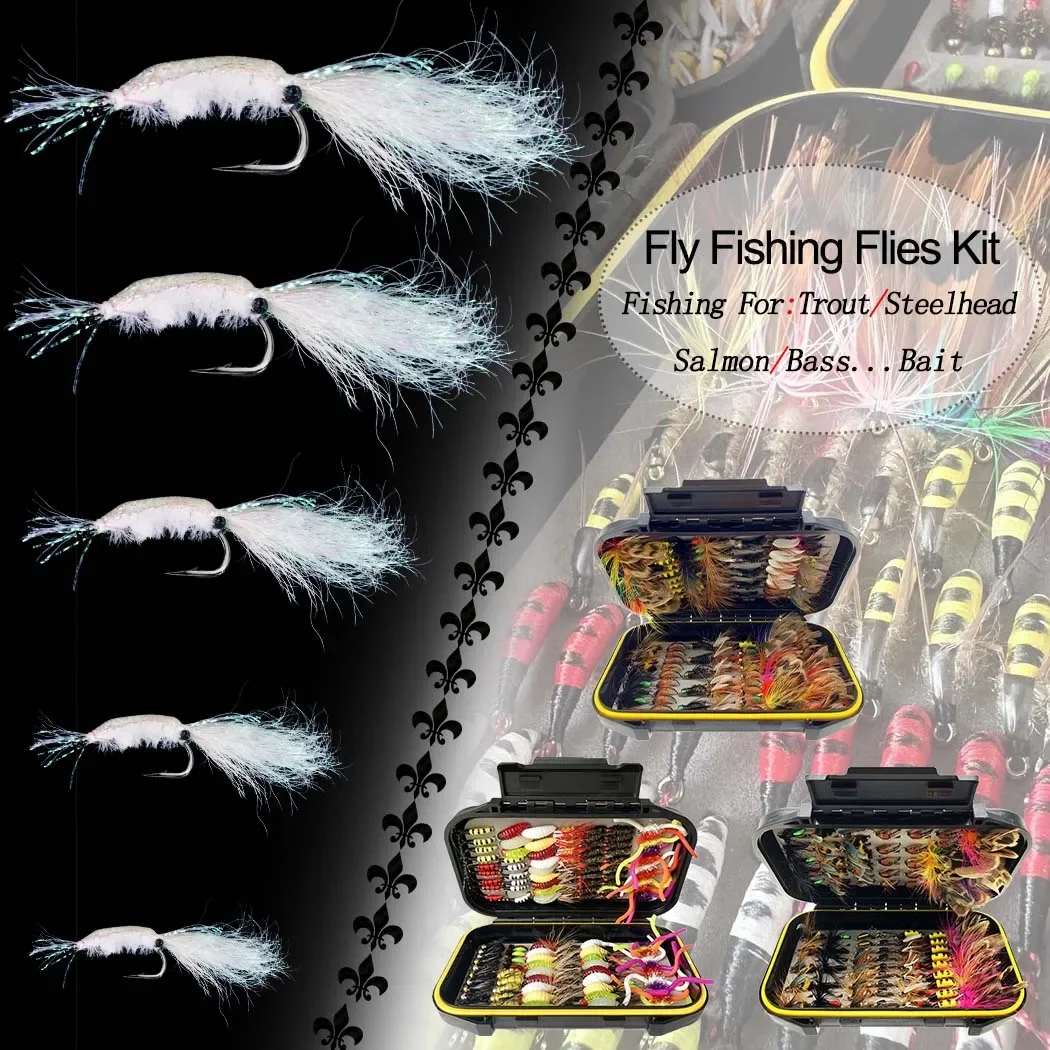 

24-126Pcs Wet/Dry Fly Fishing Set Nymph Streamer Poper Emerger Flies Tying Kit Material Lures Fishing Box Tackle for Carp Trout