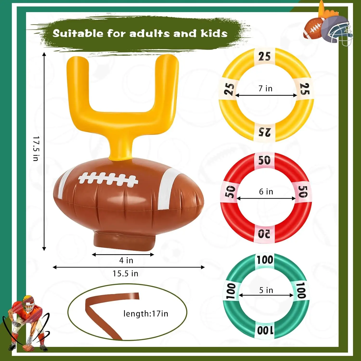 Inflatable Post Ring Toss Football Goal Post Game Toy Set for Boys Girls,GamePost,Decor Birthday Indoor Outdoor Party Supplies,