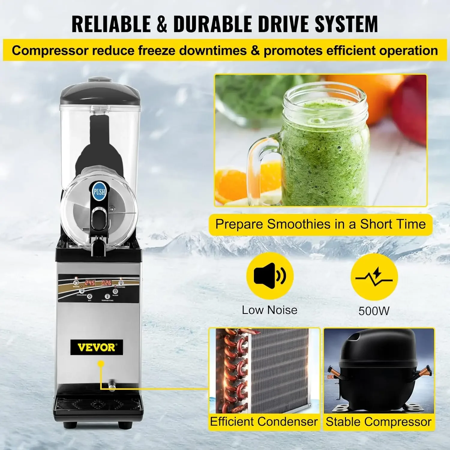 Commercial Margarita Machine, 1Tank 15L Commercial Slushy Machine, Stainless Steel Smoothie Frozen Drink Maker, 500W 110V 5