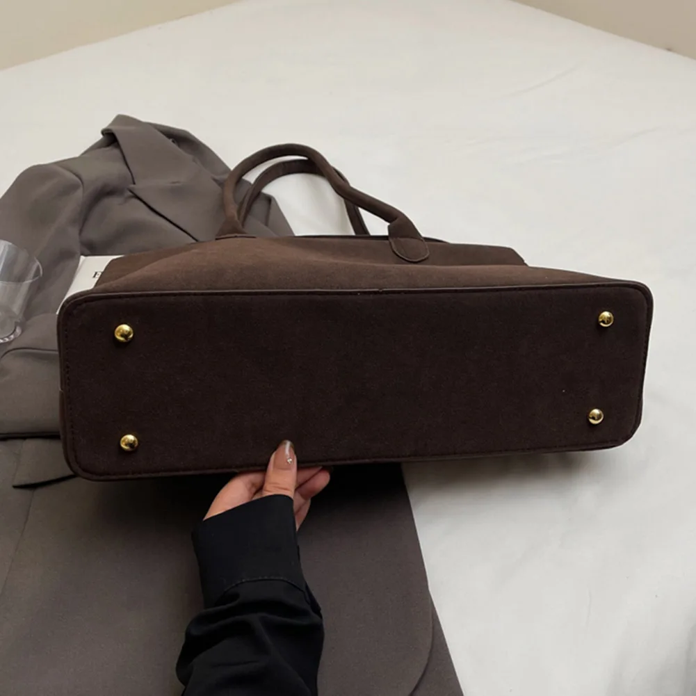 Shoulder Bag for Women Men with Inner Pocket Top Handle Bag Suede Solid Color Tote Bag Satchel Bag Work Travel Bag