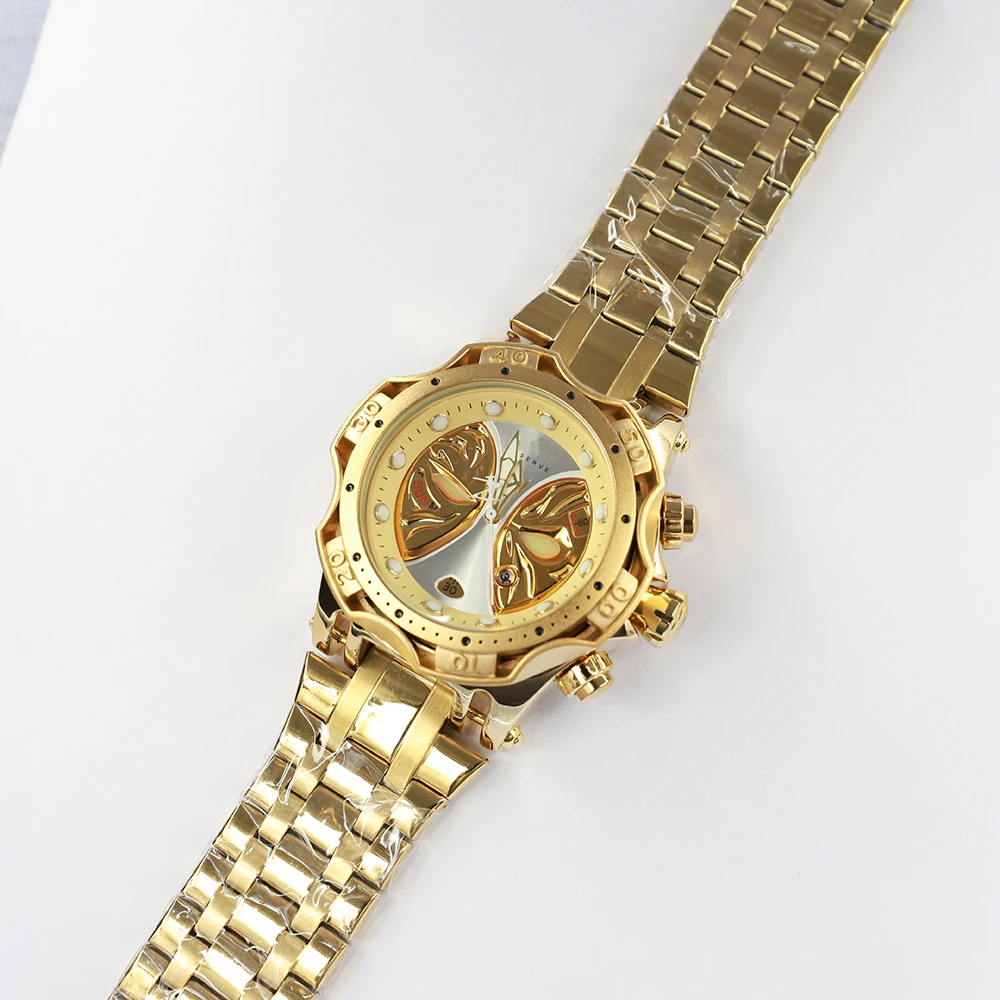 

Original Invincible Undefeated Creative Design Dial Gold Big Dial Luxury Mens Watches Invicto Full Steel Relogio Masculino