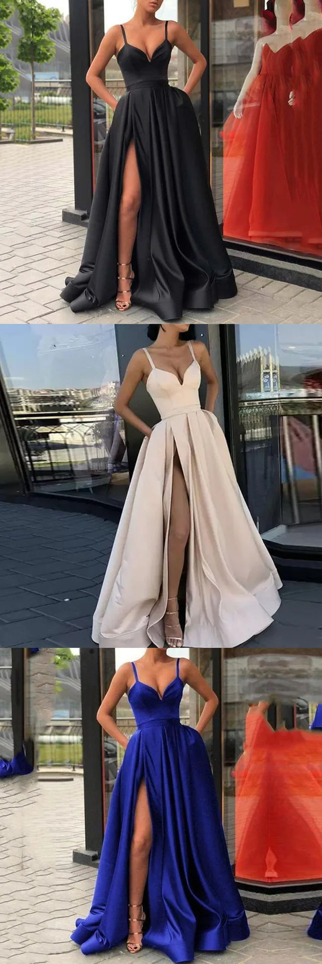 

2023 New Cross border Spring Amazon European and American Dress Slim Solid Tone Strap Trail Banquet Satin Dress