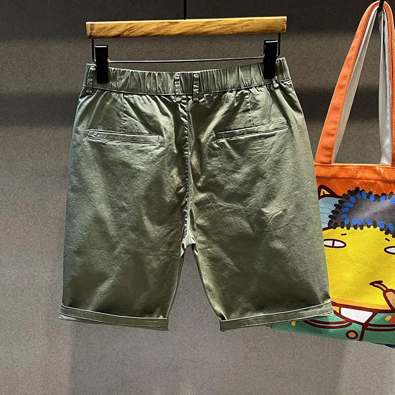 2024 new summer pure cotton stretch casual cargo shorts MEN'S trendy slim fit all-match Beach outdoor shorts