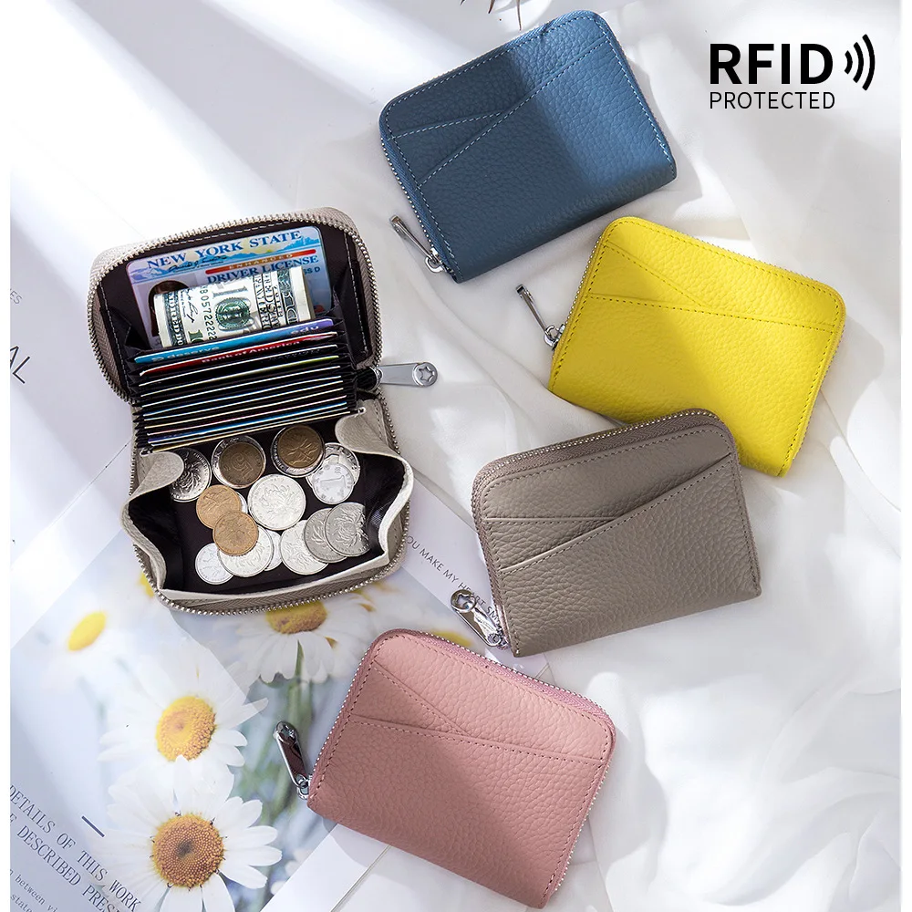 New Women Wallet Genuine Leather Card Holders Female Cowhide Wallets Fashion Small Portable Purses Cute Wallet Coin Bags Clutch 2