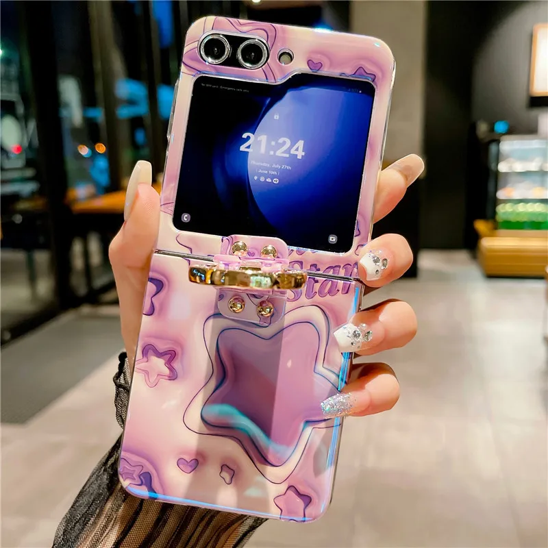 Ring Blu-ray Phone Case For Samsung Galaxy Z Flip 5 4 3 5G PC Star Protective Flip5 Flip4 Cover