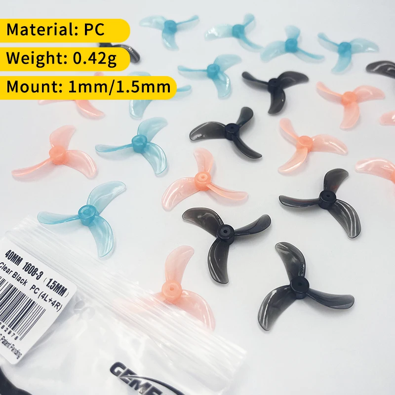 Gemfan 1608 RC FPV 프리스타일 Tinywhoop 이쑤시개 Mobula 드론 Whoop, PC 소품, 40mm, 3 블레이드 프로펠러, 1mm, 1.5mm, 12 쌍, 20 쌍