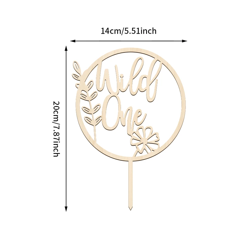 New Wooden Birthday Happy Cake Topper Wild One Party Cake Toppers Jungle Theme for Baby Shower Year Old Dessert Decoration