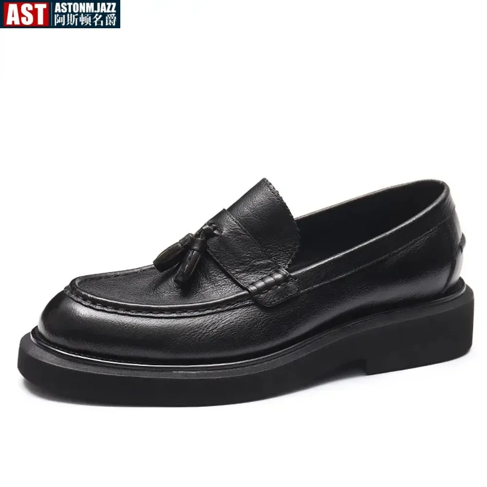 Soft Leather Elegant Mens Dress Loafers Shoes Platform Luxury Genuine Leather Summer New Black Wedding Social Formal Shoes Man