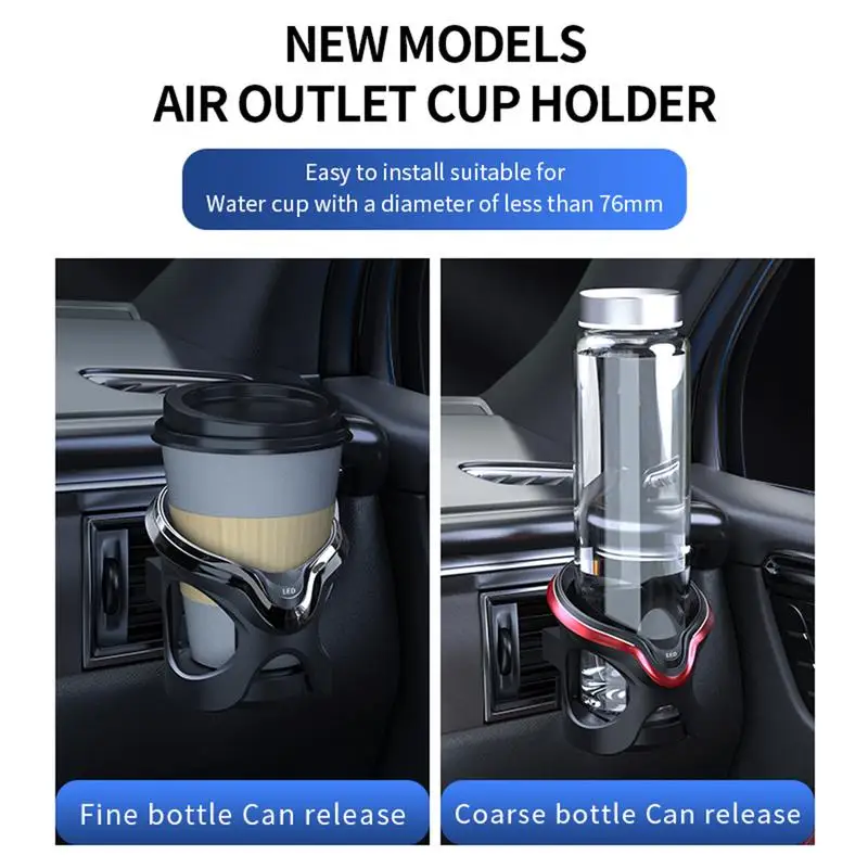 Multifunctional Car Cup Holder with LED Light Anti-Shake Easy to Install Automotive Air Vent Cup Bottle Holder Car Accessories