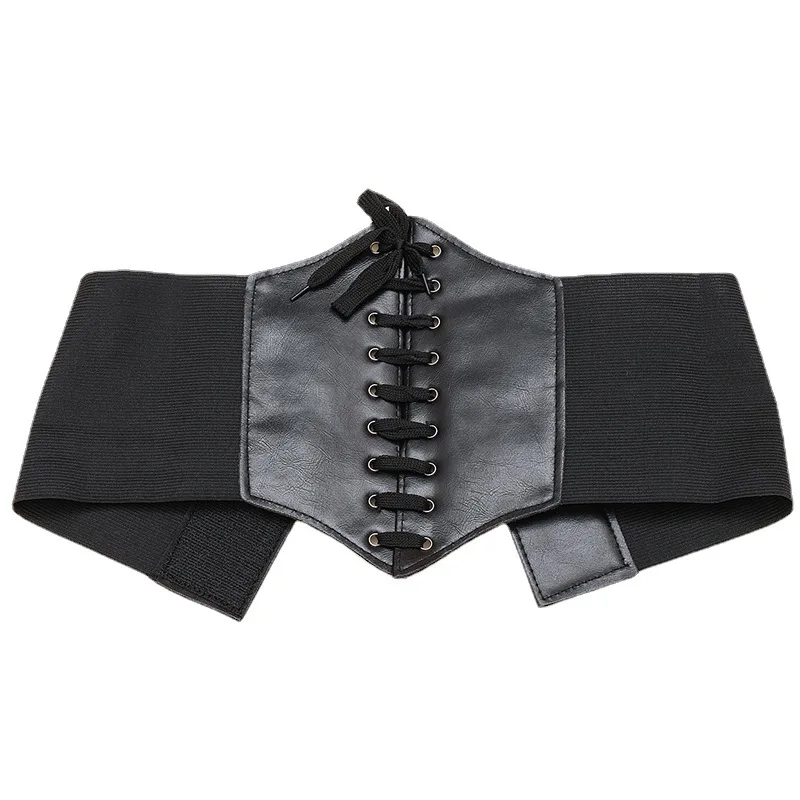 

1Pc Gothic Dark Lace Up Female Waist Corset Belt Wide PU Leather Belts Women Fashion Slimming Waistband Adjustable Dress Girdle