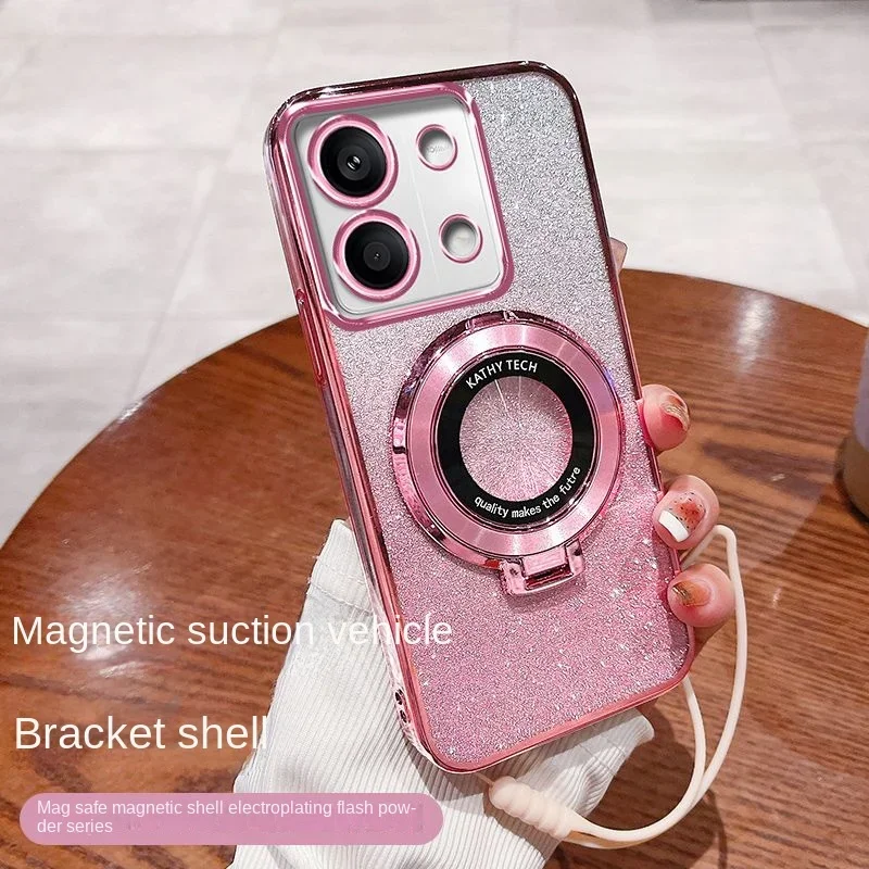 Soft Bling Glitter Case with Ring Stand - Slim Protective Back Cover for Xiaomi POCO M6 Pro 4G