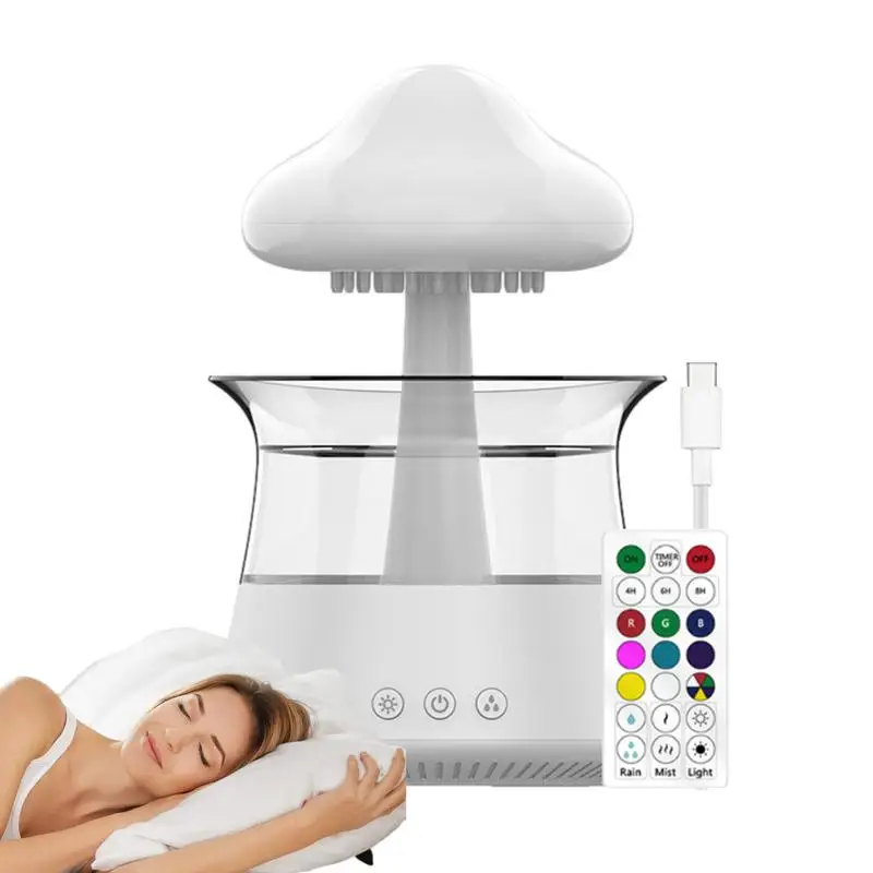 

Rain Cloud Humidifier Diffuser Rain Humidifier Water Drip Remote Control With Charging Cable Mushroom Colorful Night Light