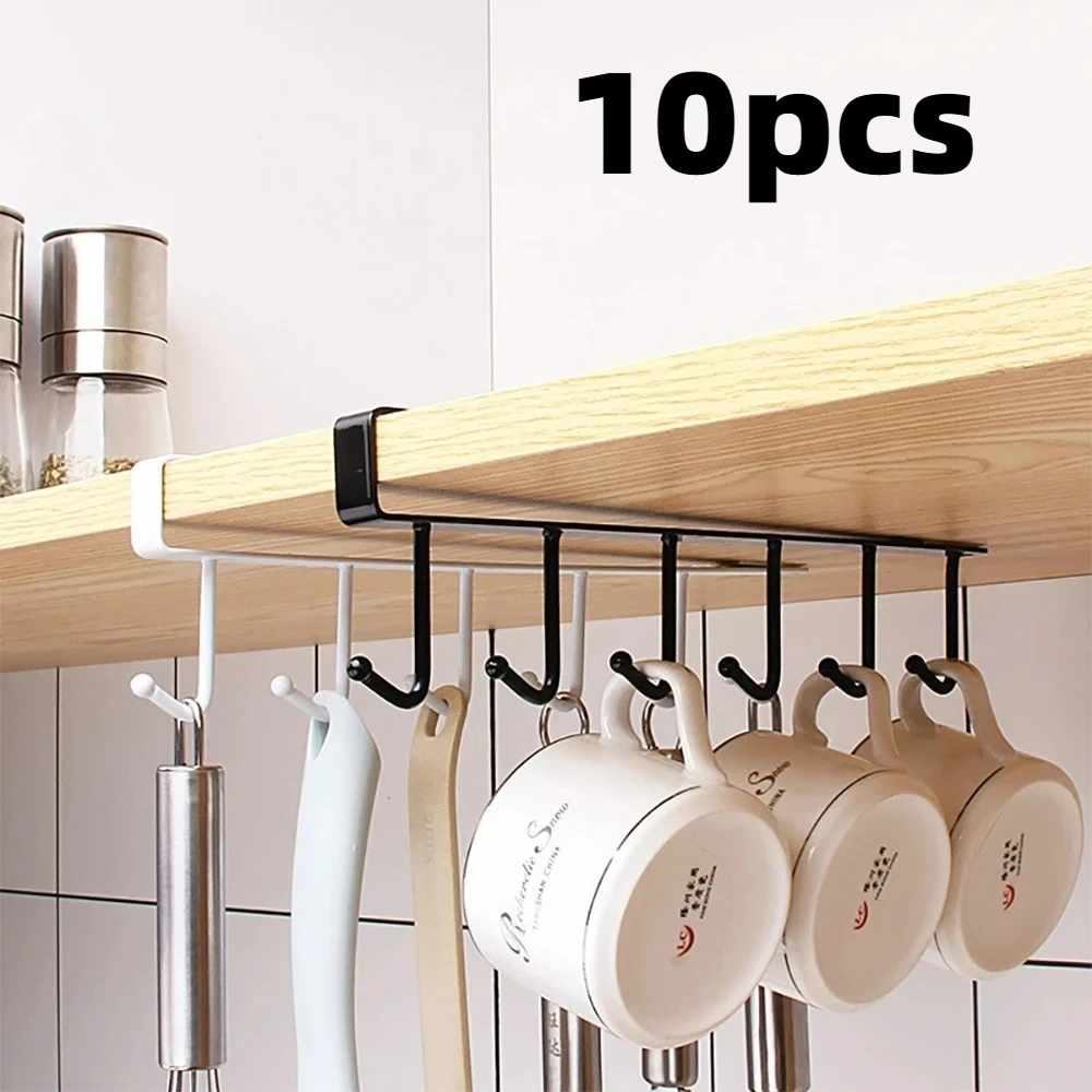 ที่แขวนแก้วกาแฟ 6 ตะขอ ชั้นวางของในครัวแบบพลาสติก ชั้นวางของอเนกประสงค์ ตะขอแขวนอุปกรณ์จัดเก็บของ 1