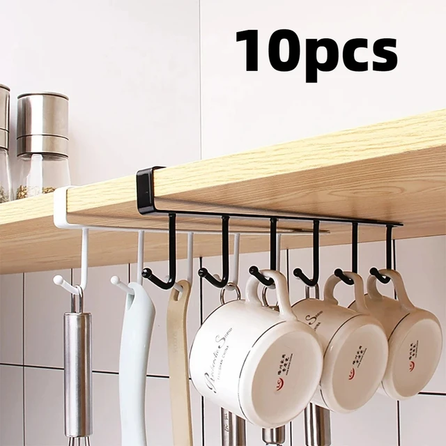 ที่แขวนแก้วกาแฟ 6 ตะขอ ชั้นวางของในครัวแบบพลาสติก ชั้นวางของอเนกประสงค์ ตะขอแขวนอุปกรณ์จัดเก็บของ 1