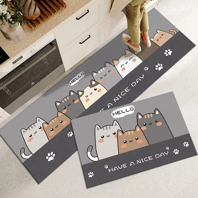 

1pc, Oil-proof Kitchen Floor Mat, Cute Cat Washable Non-Slip Absorbent Living Room Bedroom Long Area Rug, Runner Rug, Bathroom