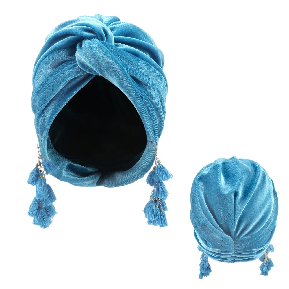 Modischer, atmungsaktiver Turban-Hut, Bohemian-Stil, mit Quasten, Hijab, weiches, elastisches Kopftuch für Damen