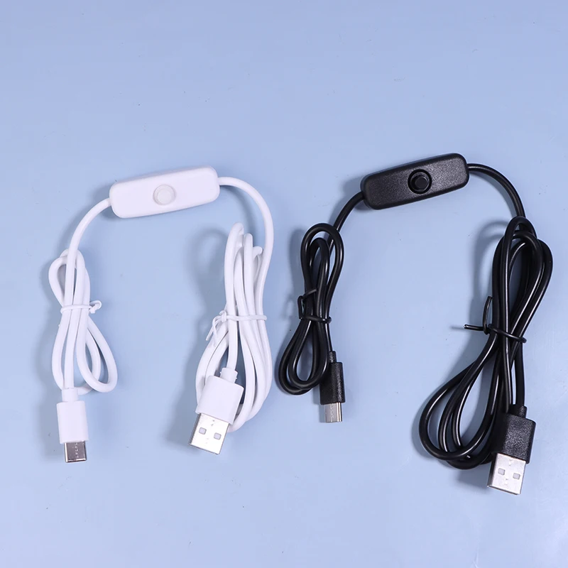 【C】1개 USB to Type C 스위치 케이블 5V 2A 전원 연장선 흰색/검정색 램프/팬 버튼 제어용