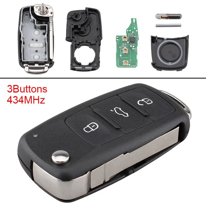 

434MHz Keyless Entry Uncut Flip Remote Key Fob 5K0837202AD Fit for VolksWagen