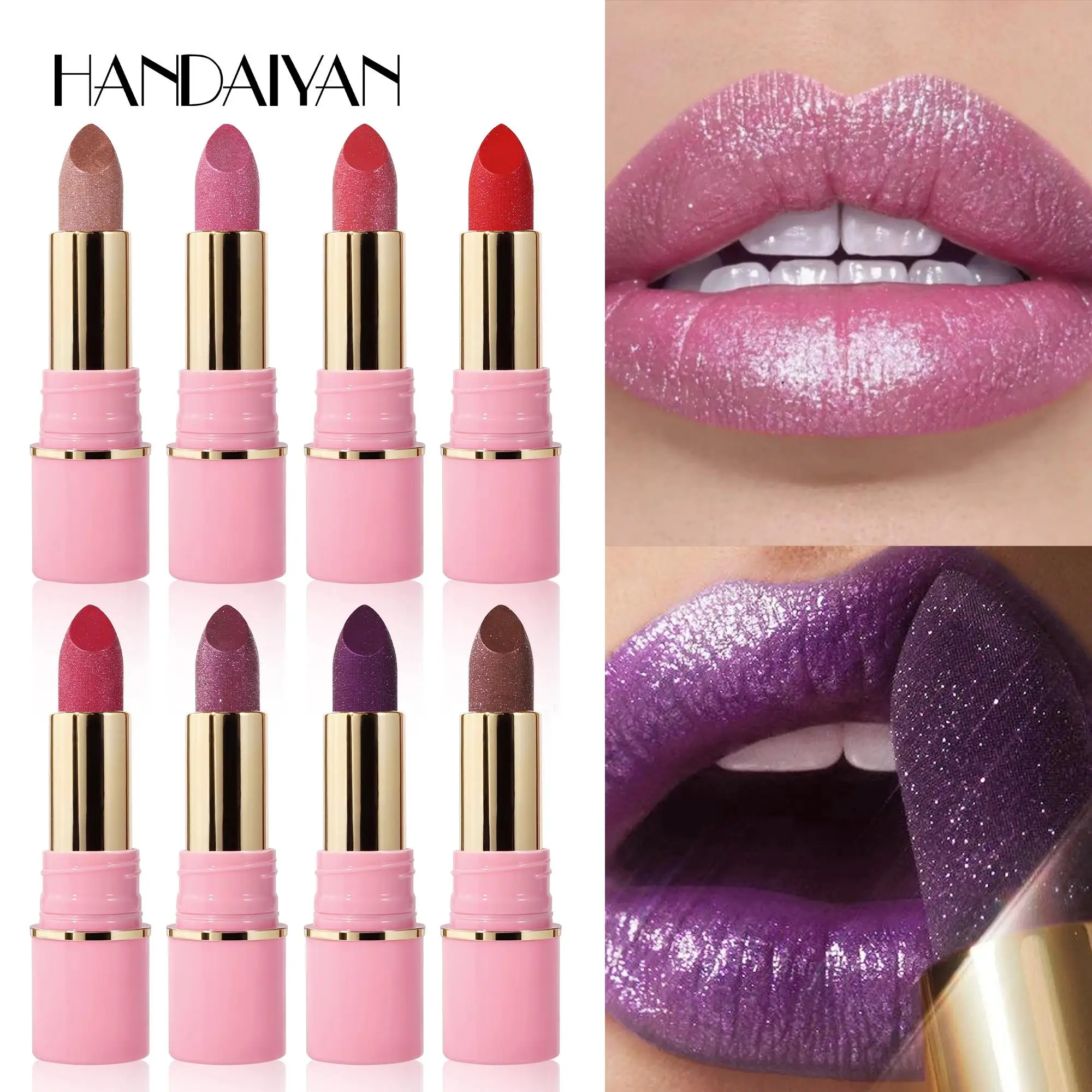 Glitter Diamond Long-Lasting Waterproof Lipstick - 8 Vibrant Metallic Shades