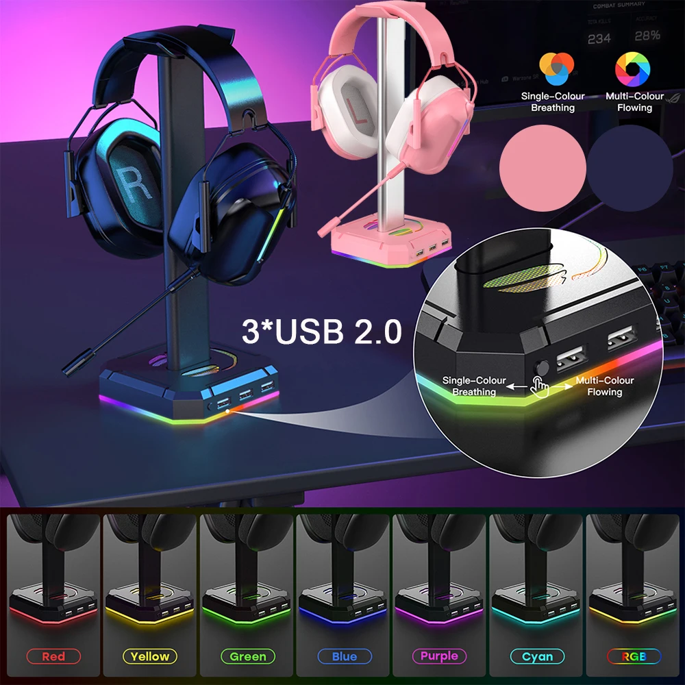 Supporto per cuffie RGB a 9 colori con 3 porte USB 3.0 e porta TypeC,  supporto per cuffie linea dati per giocatori accessori per PC da gioco  scrivania - AliExpress