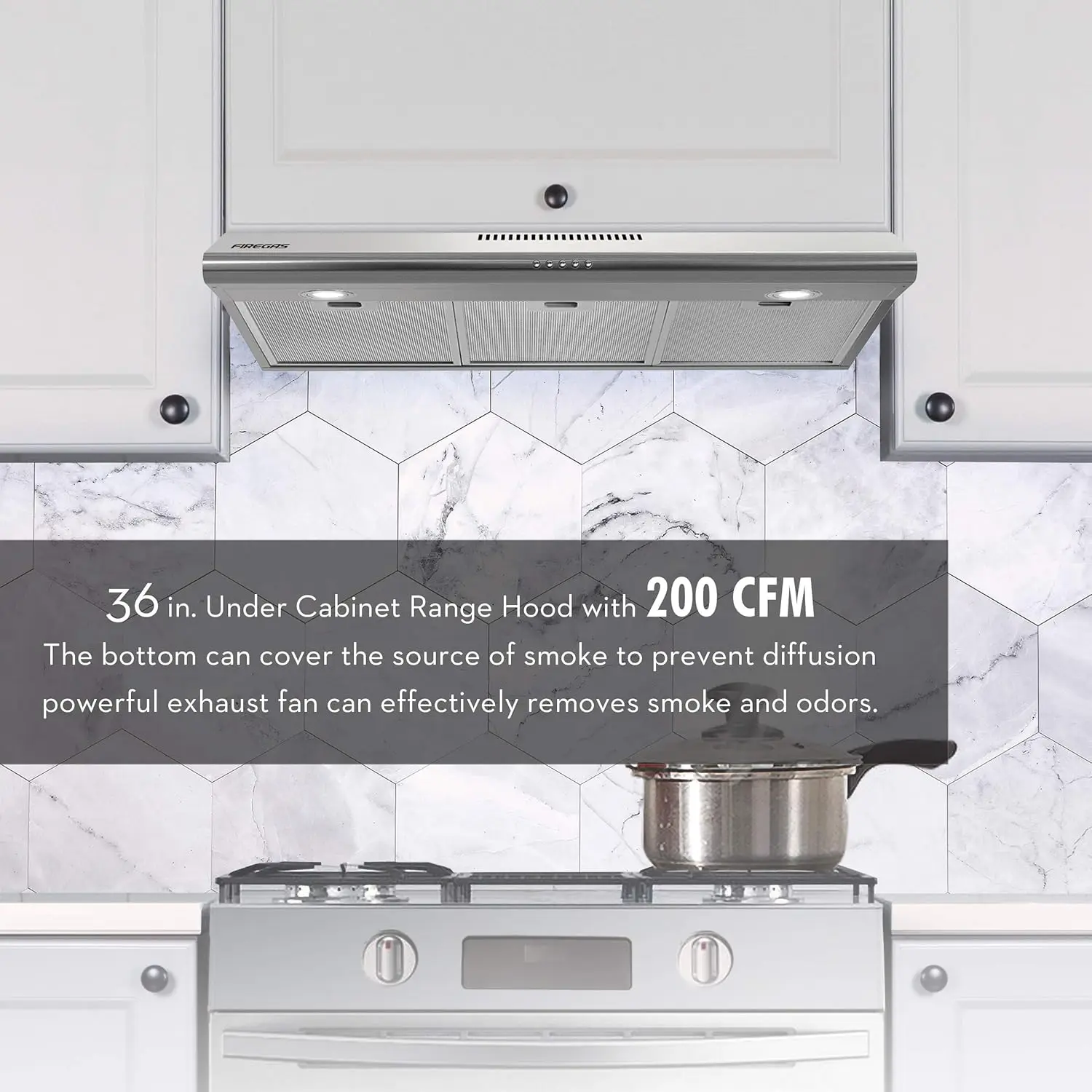 Range Hood 36 inch with Ducted/Ductless Convertible, Slim Kitchen Stove Vent Hood, LED Light, 3 Speed Exhaust Fan 3